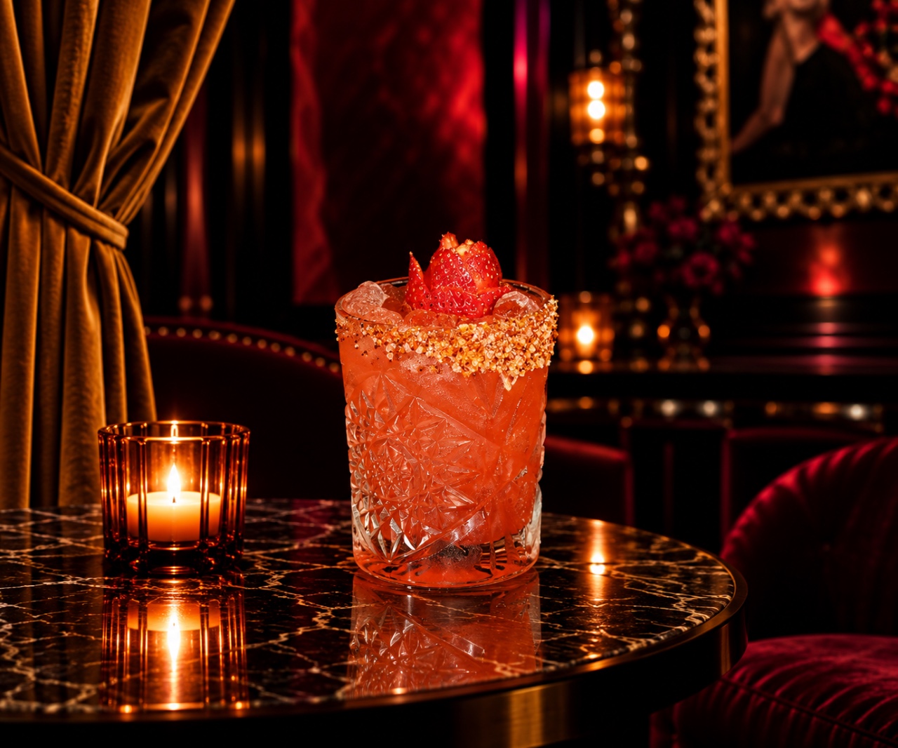 A Bad Rabbit zero-proof drink, shot dark and close on marble.